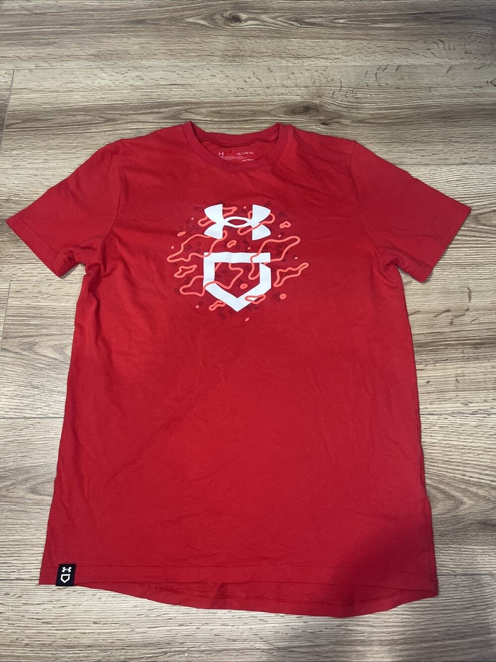 Under Armour Youth YXL T-Shirt red baseball Logo Short Sleeve Tee heatgear (A31)